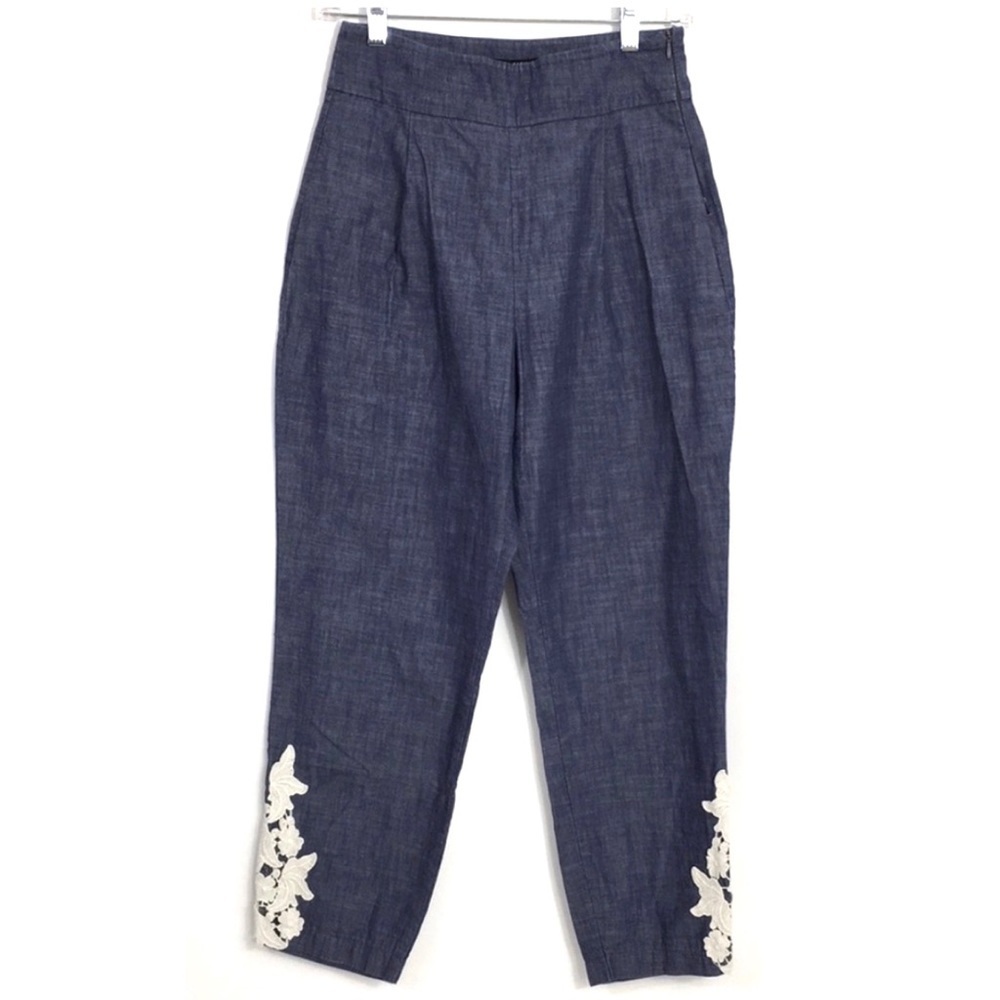 Zara Basic Embroidered Ankle High Rise Pants